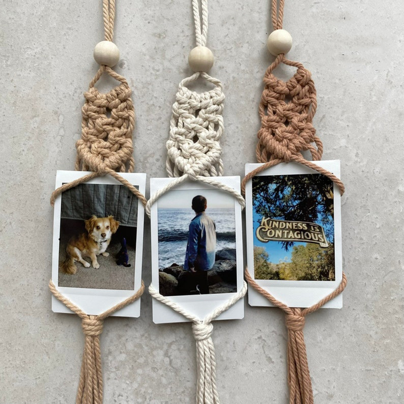 Home Textiles Photos - Macrame แขวนผนังจอแสดงภาพ Macrame กรอบรูป Boho การตกแต่งบ้านเด็ก