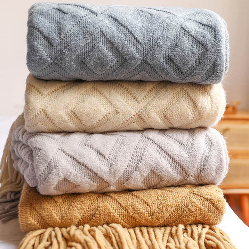 Throw Blanket Chunky Knit - ผ้าห่มสำหรับเตียงNordicถักโซฟาผ้าห่มPhoto Props Airสภาพพู่โยนผ้าห่มลายสก๊อตบนเตียงโซฟาChunkyโยน