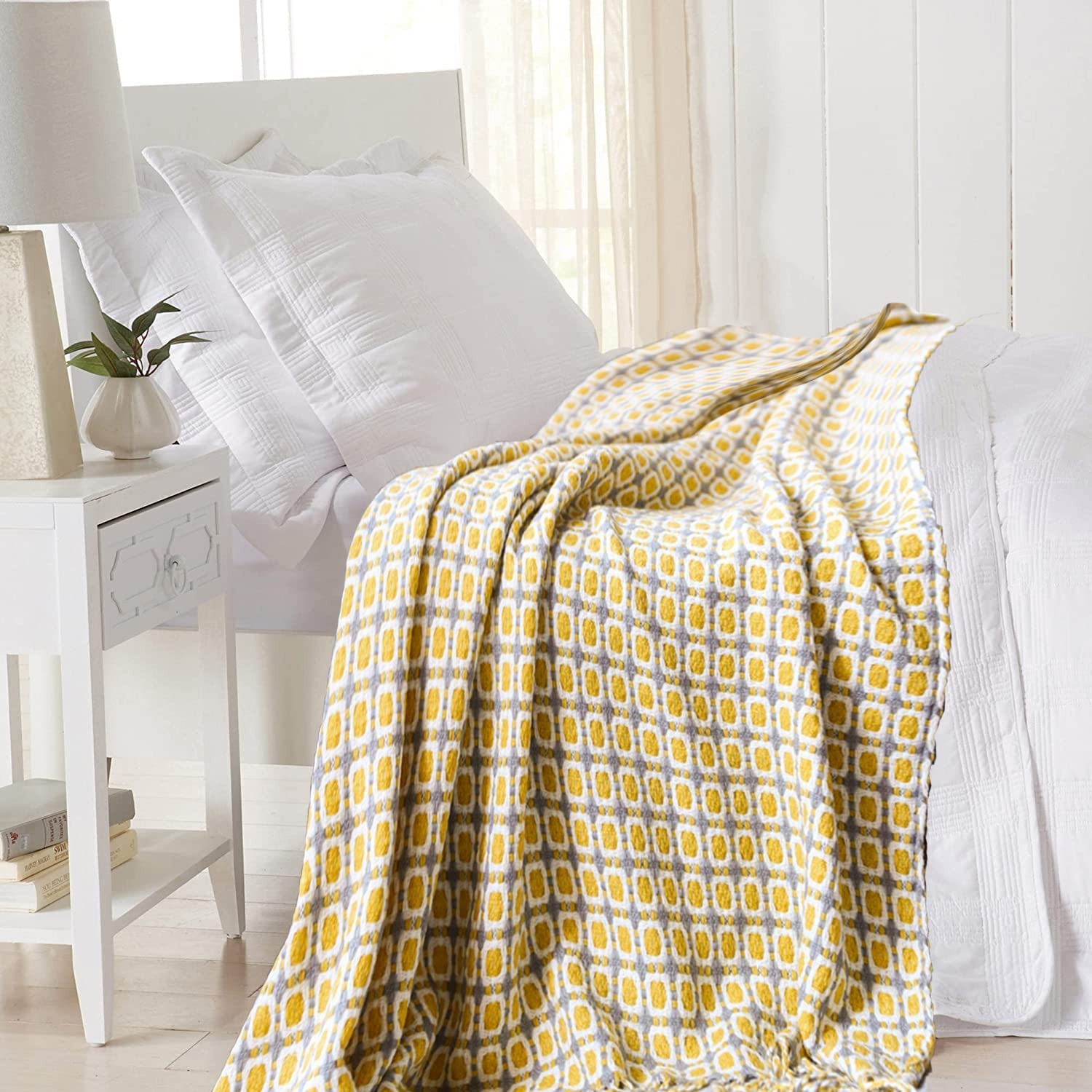 Throw Blanket Chunky Knit - มัสตาร์ดสีเหลือง Nordic ถักโยนผ้าห่มโซฟาผ้าคลุมไหล่ผ้าห่มนุ่มกับพู่ผ้าพันคอ COZY Nap ผ้าห่ม