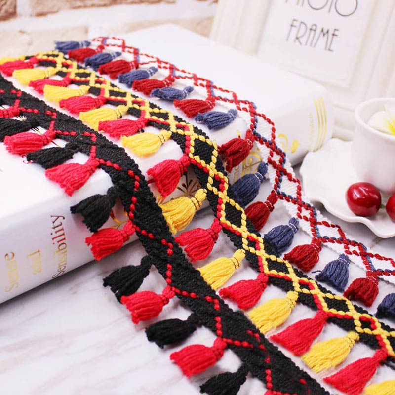 Home Ec Textiles - 1 หลา/Lotพู่Fringe Trimผ้าTassels Fringeลูกไม้TrimmingsกับTasselsสําหรับผ้าม่านตกแต่งอุปกรณ์เย็บผ้าDIY