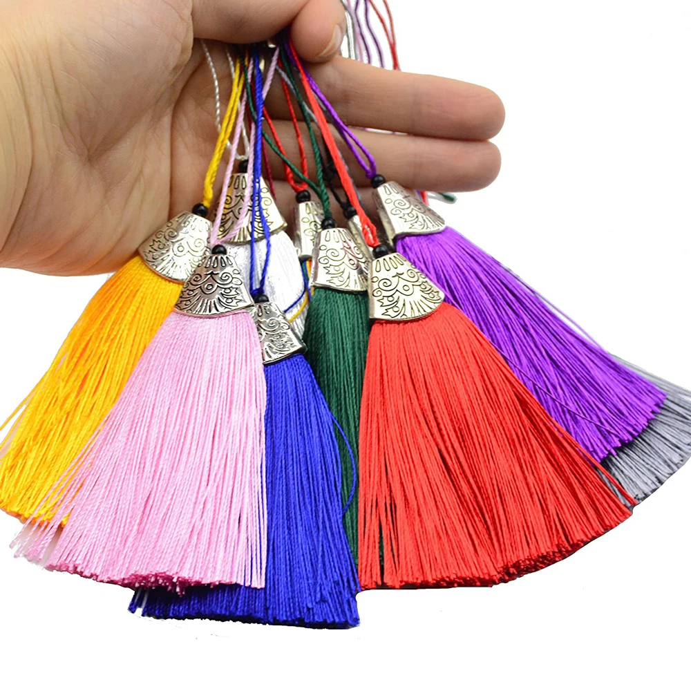 Home Ec Textiles - 5/10Pcs Silky Handmade Tassels โบราณเงินหมวกผสมสี Tassels