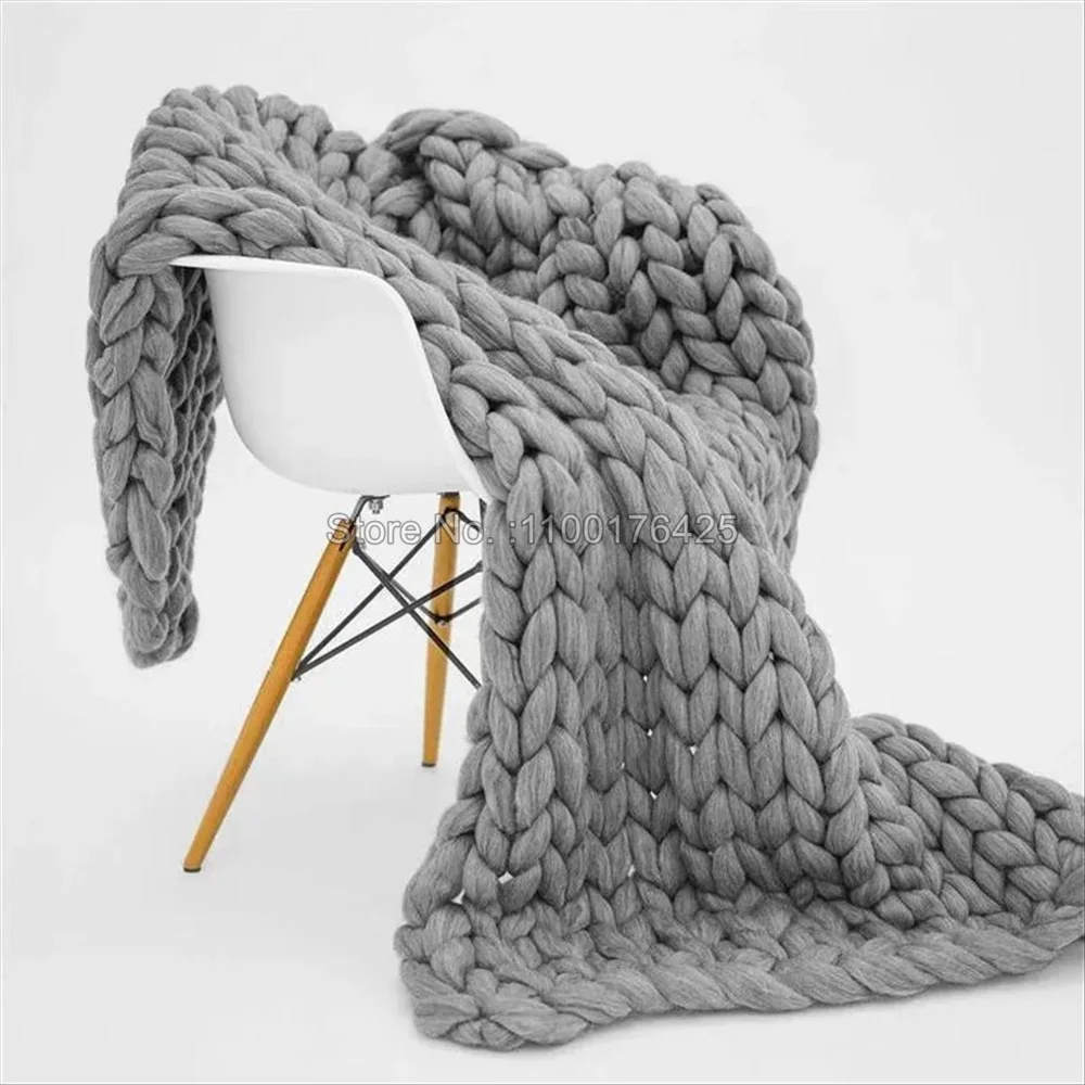 Throw Blanket Chunky Knit - ผ้าห่มถักนุ่มสีเทา ผ้าห่มหนาสำหรับฤดูหนาว ผ้าห่มขนาดใหญ่ทำจากเส้นด้ายหนา ผ้าห่มน้ำหนักมากทำมือ สไตล์นอร์ดิกสำหรับตกแต่งบ้าน