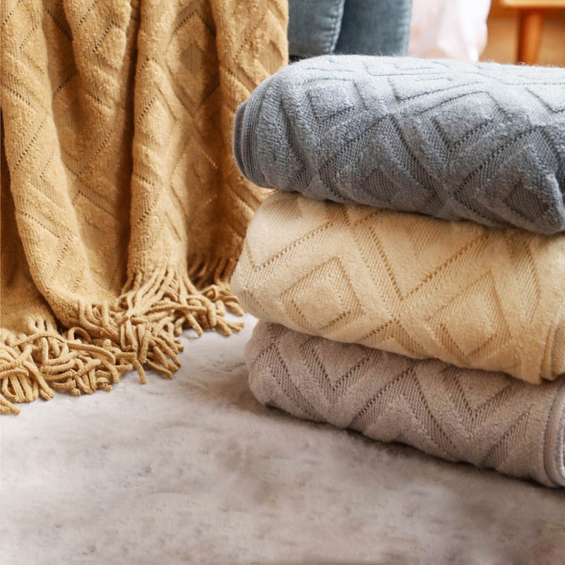 ผ้าห่มสำหรับเตียงNordicถักโซฟา - Throw Blanket Chunky Knit บทวิจารณ์และราคา