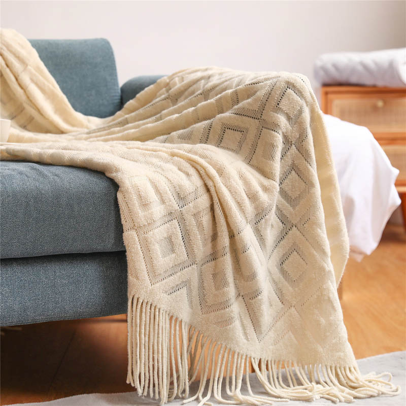 ผ้าห่มสำหรับเตียงNordicถักโซฟา - Throw Blanket Chunky Knit บทวิจารณ์และราคา