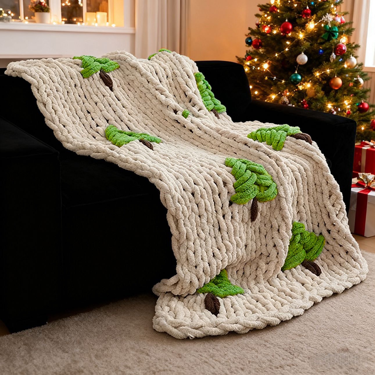 ผ้าห่มถักมือสำหรับเตียง ลายต้น - Throw Blanket Chunky Knit บทวิจารณ์และราคา