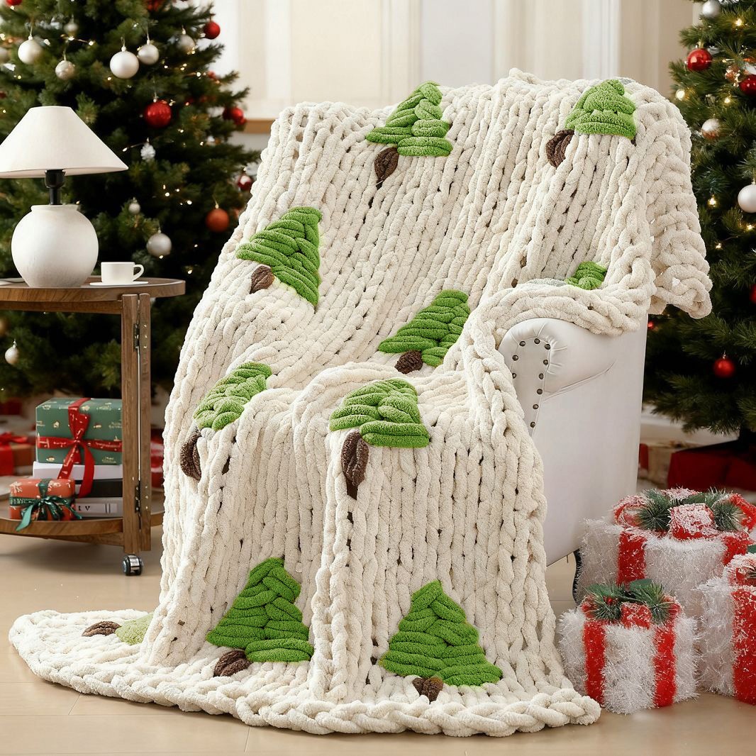 ผ้าห่มถักมือสำหรับเตียง ลายต้น - Throw Blanket Chunky Knit บทวิจารณ์และราคา