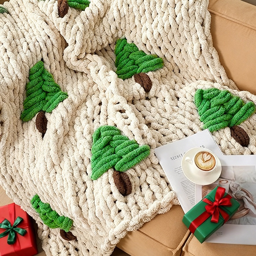 ผ้าห่มถักมือสำหรับเตียง ลายต้น - Throw Blanket Chunky Knit บทวิจารณ์และราคา