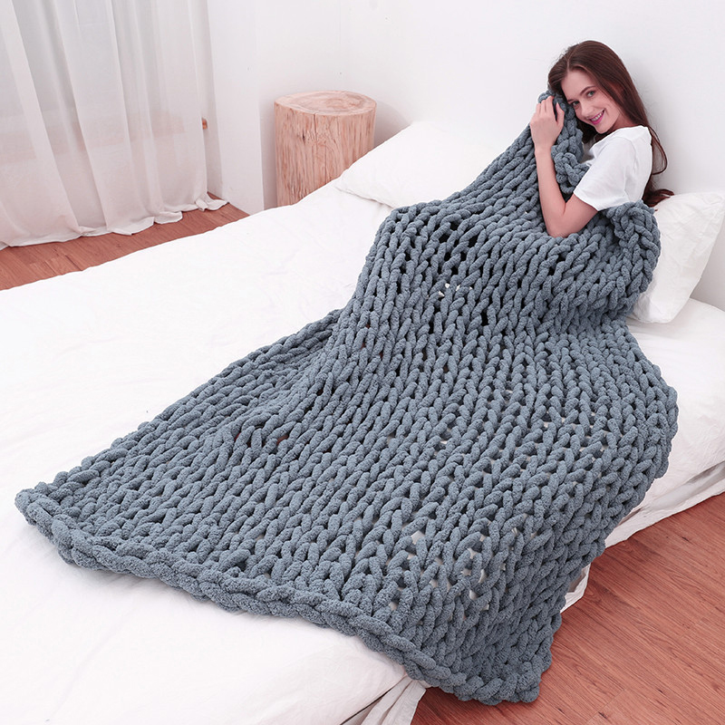 ผ้าห่มถักมือไหมพรมหนา ขนแกะเมอ - Throw Blanket Chunky Knit บทวิจารณ์และราคา