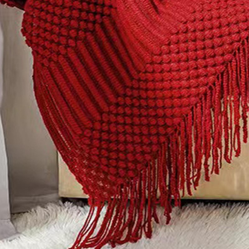 ผ้าห่มถักลายโบโฮสีแดง ผ้าคลุมเ - Throw Blanket Chunky Knit บทวิจารณ์และราคา
