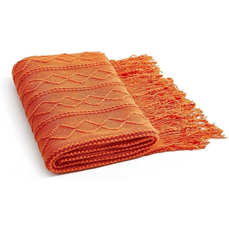 สีส้มถักโยนผ้าห่มพู่ Big COZY  - Throw Blanket Chunky Knit บทวิจารณ์และราคา