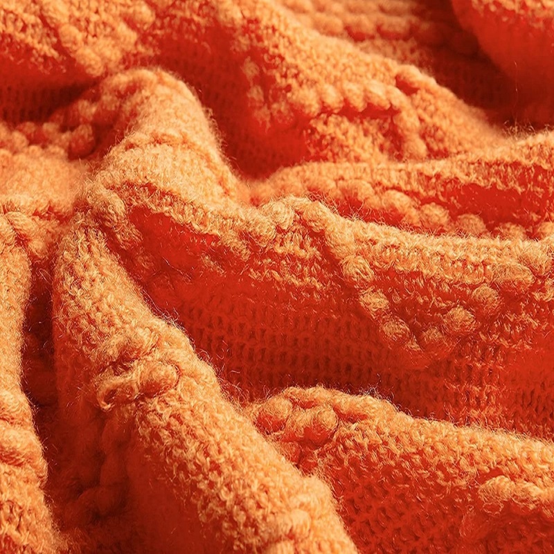 สีส้มถักโยนผ้าห่มพู่ Big COZY  - Throw Blanket Chunky Knit บทวิจารณ์และราคา