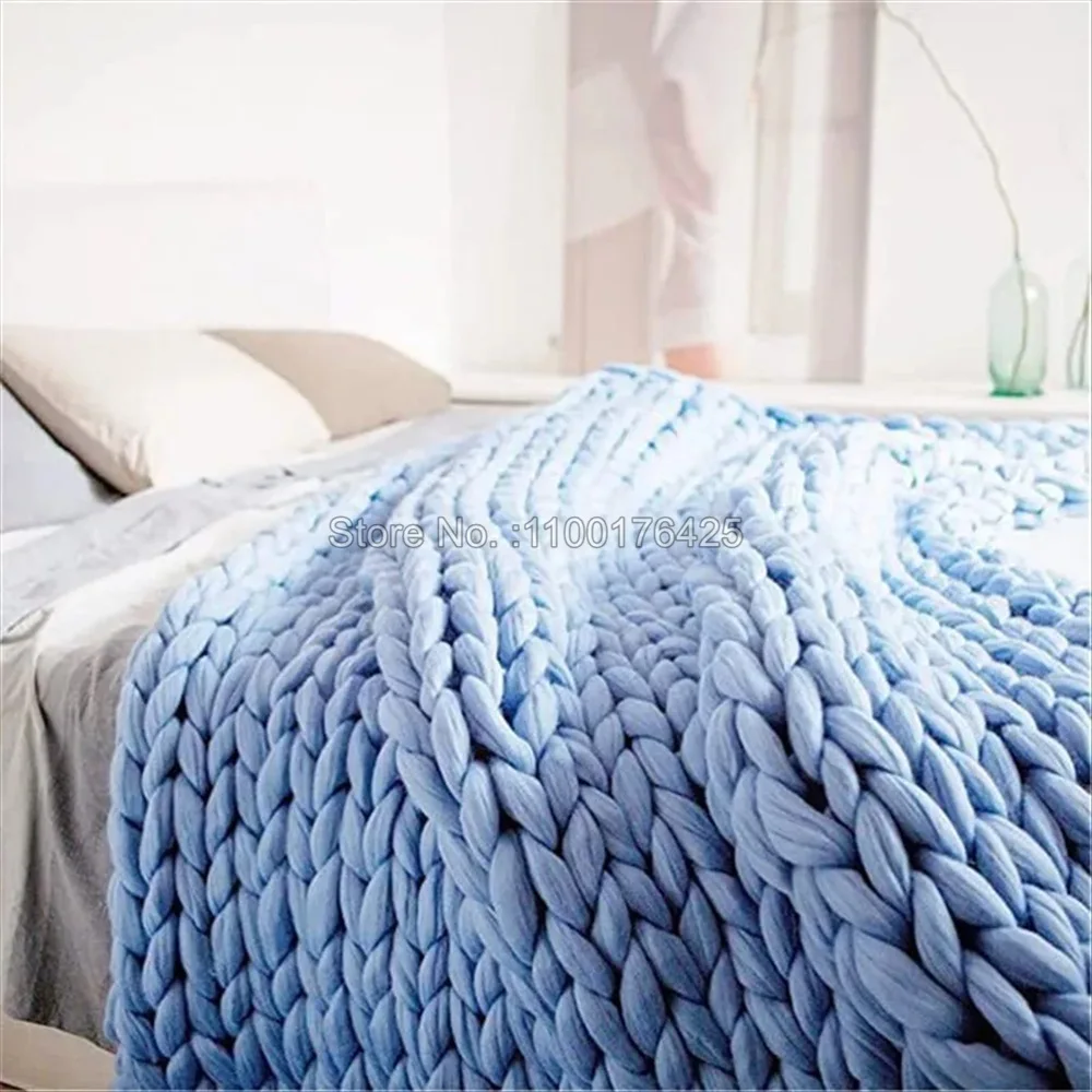 ผ้าห่มถักนุ่มสีเทา ผ้าห่มหนาสำ - Throw Blanket Chunky Knit บทวิจารณ์และราคา