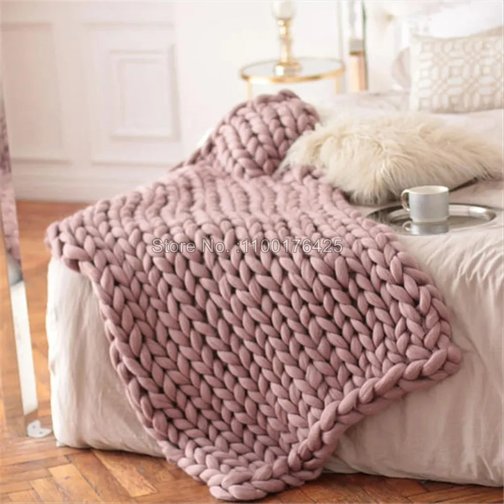 ผ้าห่มถักนุ่มสีเทา ผ้าห่มหนาสำ - Throw Blanket Chunky Knit บทวิจารณ์และราคา