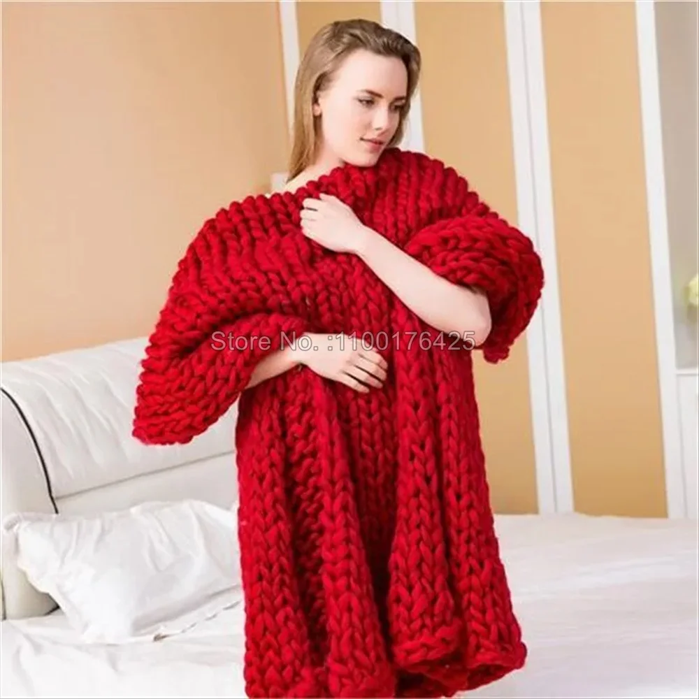 ผ้าห่มถักนุ่มสีเทา ผ้าห่มหนาสำ - Throw Blanket Chunky Knit บทวิจารณ์และราคา